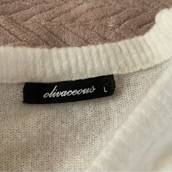 Olivaceous white women’s soft sweater L long sleeve tie front scoop neck fitted - Picture 6 of 13